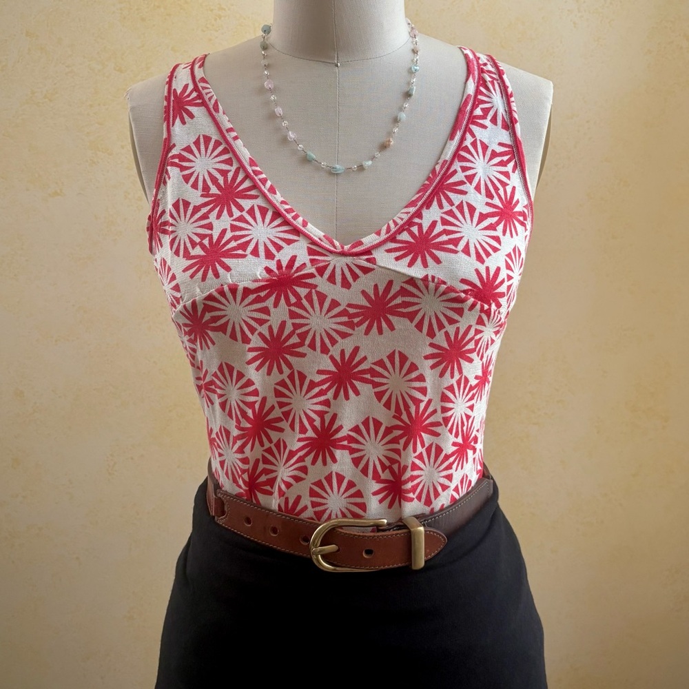 Red and White Floral Tank Top